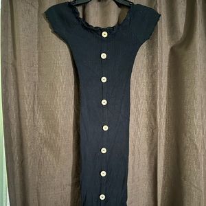 Black midi dress with brown buttons down the middle